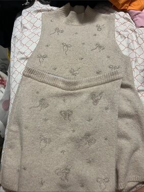 Zara Beige Knit Matching Set with Sparkle Embellishments